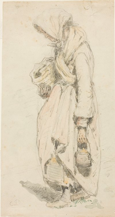 Rolnice (recto); chlapec s rybářským prutem (verso) od Camille Pissarro