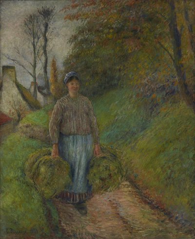 Rolnice nesoucí dva balíky sena od Camille Pissarro