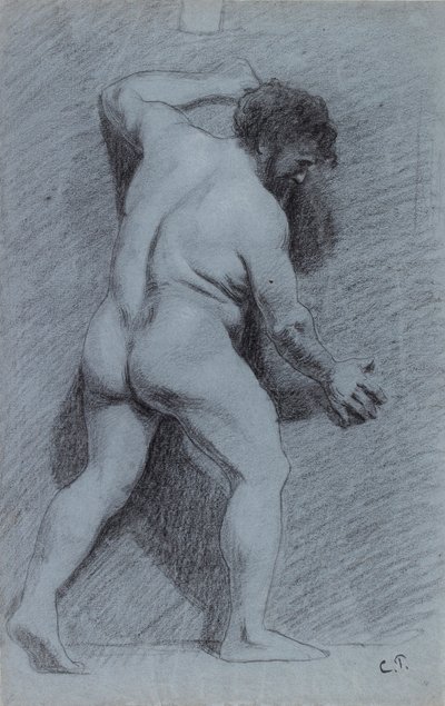 Studie mužského aktu pózovaného u zdi z profilu obráceného vpravo, 1856-1860 od Camille Pissarro