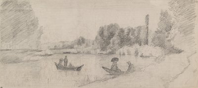 Studie říční krajiny s loděmi, 1863-1864 od Camille Pissarro