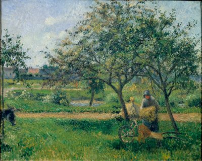 Trakař, sad, cca 1881 (olej na plátně) od Camille Jacob Pissarro