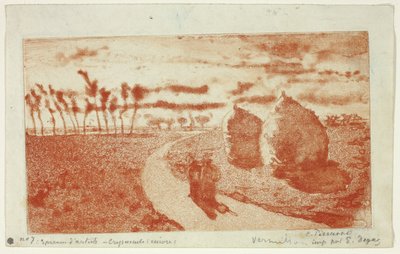 Soumrak s kupkami sena od Camille Pissarro