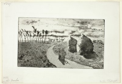 Soumrak s kupkami sena od Camille Pissarro