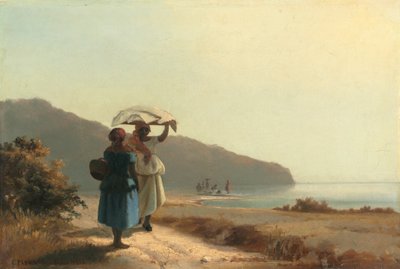 Dvě ženy chatující u moře, St. Thomas od Camille Pissarro
