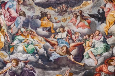 Andělé hrají hudbu, detail posledního soudu (freska) od Camillo Procaccini