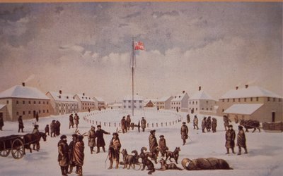 Rielova vzpoura v Kanadě, pevnost Garry dobytá Rielem v roce 1869, konec 19. století (olej na plátně) od Canadian School