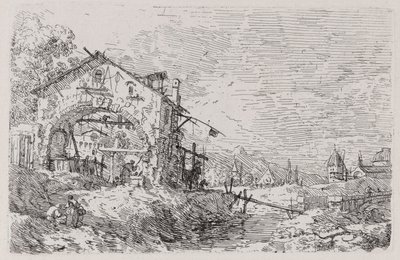 Krajina se ženou u studny, ze série Vedute (Views) od Canaletto (Giovanni Antonio Canal)