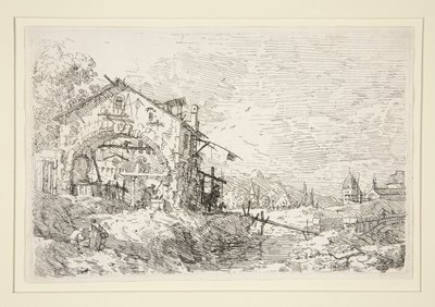Krajina se ženou u studny, ze série Vedute (Views) od Canaletto (Giovanni Antonio Canal)