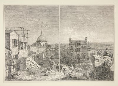 Dům s nápisem: MDCCXLI. AC [a] Dům s peristylem a šesti sloupy, ze série Vedute (Views) od Canaletto (Giovanni Antonio Canal)