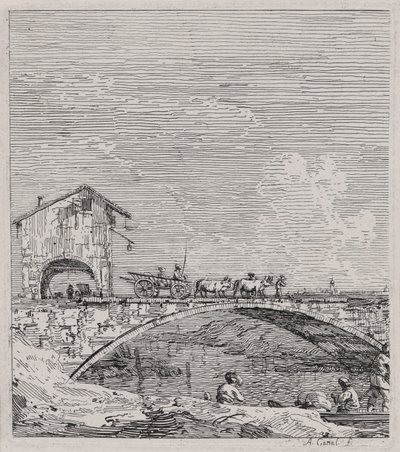 Vůz projíždějící přes most, ze série Vedute (Views) od Canaletto (Giovanni Antonio Canal)