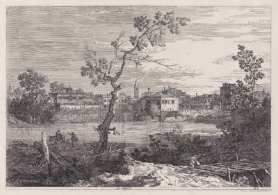 Pohled na město na břehu řeky, ze série Vedute (Views) od Canaletto (Giovanni Antonio Canal)