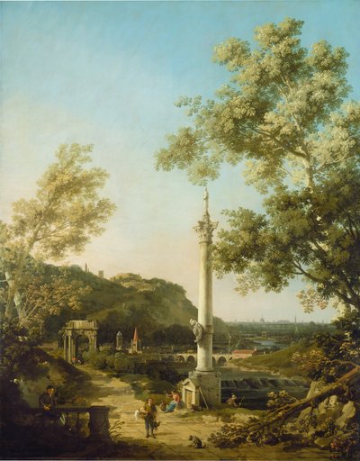 Anglická krajina Capriccio se sloupem od Canaletto