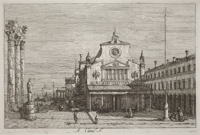 Imaginární pohled na S. Giacomo di Rialto [vpravo nahoře] od Canaletto