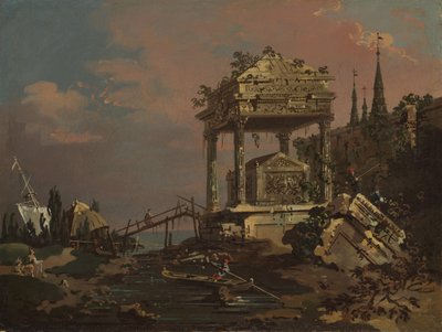 Imaginární pohled s hrobkou u laguny, počátek 40. let 18. století. od Giovanni Antonio Canal