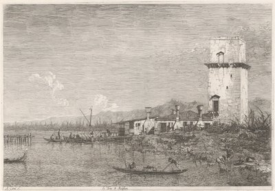 La Torre di Malghera Obličeje na existujících a vynalezených místech (název série) Vedute altre prese da i Luoghi altre ideate da Antonio Canal (název série) od Canaletto
