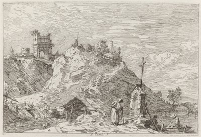 Krajina s poutníkem na modlitbě [vlevo nahoře] od Canaletto