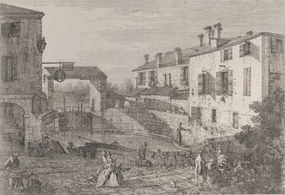 Le porte del Dolo: oválná pánev zdymadel v Dolo, s člunem kotvícím k nábřeží..., 1735-46. od Canaletto