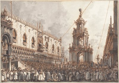 Festival „Giovedì Grasso“ před Dóžecím palácem v Benátkách od Canaletto
