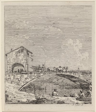 Vůz projíždějící přes most od Canaletto