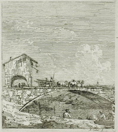 Vůz projíždějící přes most, z Vedute od Canaletto