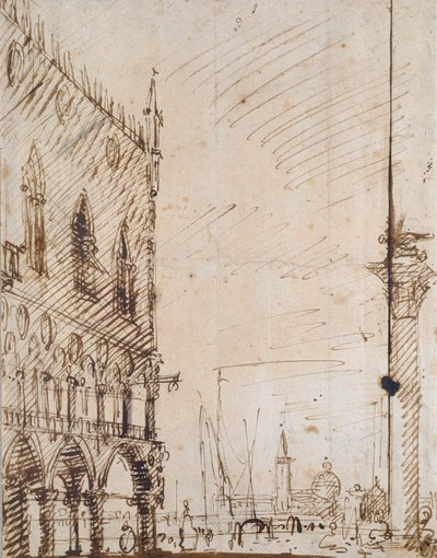 Benátky: jihozápadní úhel Dóžecího paláce, počátek 18. století od Canaletto