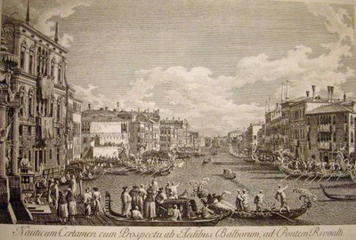 Vodní slavnost na Canal Grande v Benátkách. Vlevo v popředí Palazzo Balbi, postavený v 16. století. od Canaletto