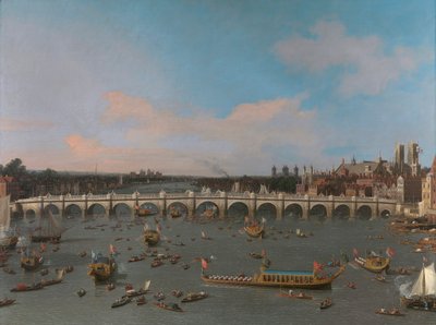 Westminsterský most s průvodem primátora na Temži od Canaletto