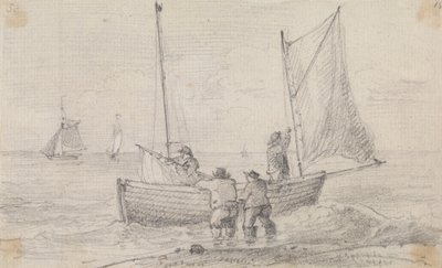 Náčrt skupiny připravující plachty poblíž pobřeží, Hastings od Capt. Thomas Hastings