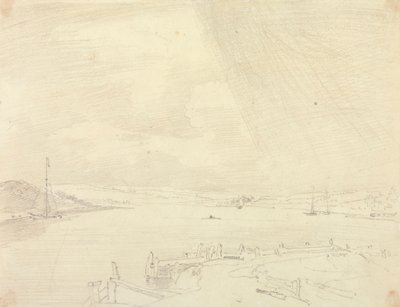 Náčrt přímořské krajiny s molem v popředí, Isle of Wight od Capt. Thomas Hastings