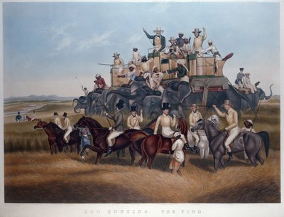 Hog Hunting: The Find, ryté a hospodské. od Messrs Fores, kolem roku 1840 (barevná rytina) od Captain John (after) Platt
