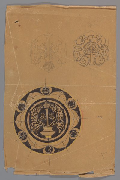 Entwurf für einen Teller mit Krone und Monogramm od Carel Adolph Lion Cachet