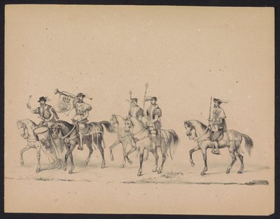 Maškaráda utrechtských studentů, 1846 (deska 13) Vyobrazení krojovaného průvodu, zobrazující průvod Filipa II., prince španělského, v Utrechtu, 3. října 1549, pořádaný 17. června 1846, H.H. Studenti Utrechtsche od Carel Christiaan Antony Last