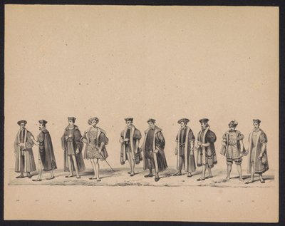 Maškaráda utrechtských studentů, 1846 (deska 19) Vyobrazení krojovaného průvodu, zobrazující průvod Filipa II., prince španělského, v Utrechtu, 3. října 1549, pořádaný 17. června 1846, H.H. Studenti Utrechtsche od Carel Christiaan Antony Last