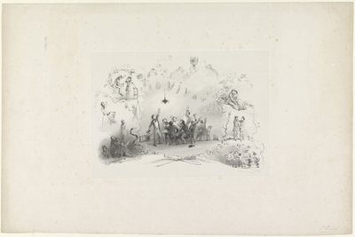Karikatura ze studentského almanachu Leiden, 1849 Io Vivat (název na objektu) od Carel Christiaan Antony Last