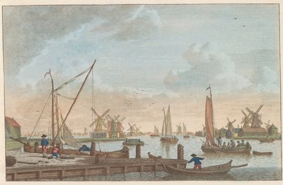Zaan ve Wormerveeru, asi 1790 Wormerveer van de Poelsluis / Wormerveer aupres du Saan (název na objektu) od Carel Frederik Bendorp (I)
