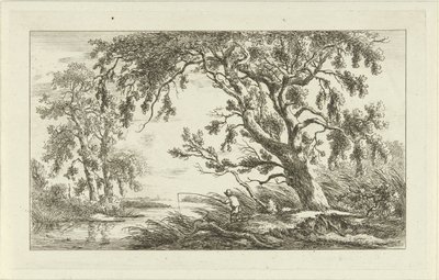 Rybář v říční krajině Krajiny (a-f) (název série) od Carel Lodewijk Hansen
