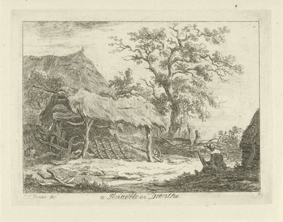 Sedící postava u stodoly Te Tinaerlo in Drenthe (název na objektu) Krajiny (1-6) (název série) od Carel Lodewijk Hansen