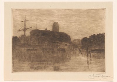 Pohled na Nieuwe Haven v Dordrechtu v noci od Carel Nicolaas Storm van 