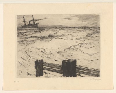 Parník na moři od Carel Nicolaas Storm van 