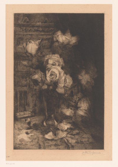 Váza s růžemi na stole Fleurs (původní název) od Carel Nicolaas Storm van 