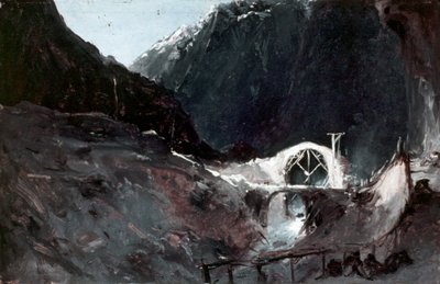 Německy: Bau der Teufelsbrücke Stavba Ďáblova mostu od Carl Blechen