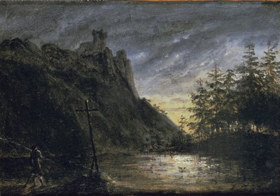 Rytířský hrad u jedlového rybníka od Carl Blechen