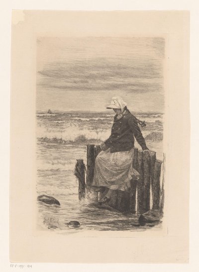 Dáma sedící na molu u vody od Carl Bloch