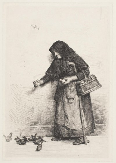 Žena s vrabci od Carl Bloch