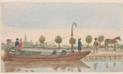 Vlečný člun, 1824 Een hollandsche trek nebo Jaagschuit / Une barque de tracte, serve au transport de voyageurs et marchandises en hollande (název na předmětu) od Carl Cristiaan Fuchs