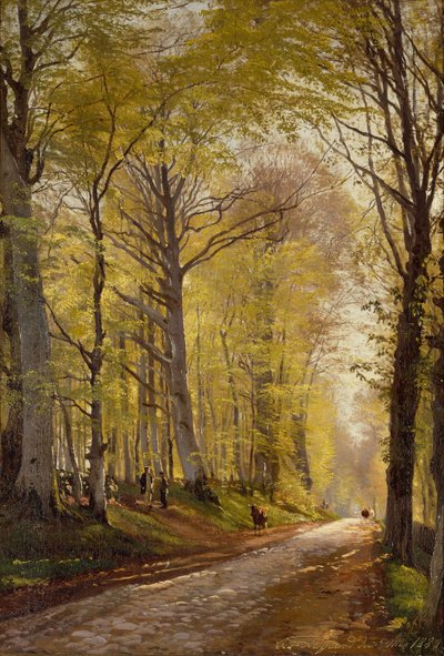 Lesní cesta s pastevci a dobytkem (olej na plátně) od Carl Frederick Aagaard