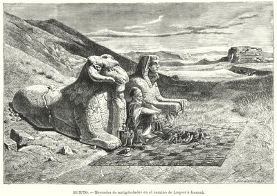 Prodejce starožitností na cestě z Luxoru do Karnaku, Egypt (litho) od Carl Friedrich Heinrich (after) Werner