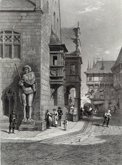 Radnice, Halberstadt, rytina E. Jouberta, tisk Cassell & Company Ltd (rytina) od Carl Friedrich Heinrich Werner