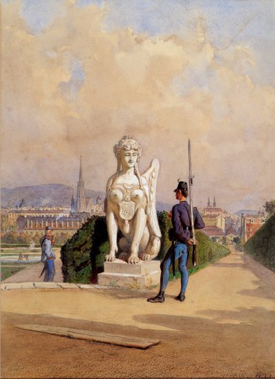 Kurzweil na stráži v zahradě paláce Belvedere ve Vídni od Carl Goebel d. J.