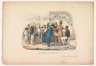 Knihkupecký stánek v Neapoli Le Bouquiniste Napotain (název na objektu) Žánrové scény v Neapoli (název série) Populární scény de Neapol a douze Tableaux (název série) od Carl Gustaf Hjalmar Mörner